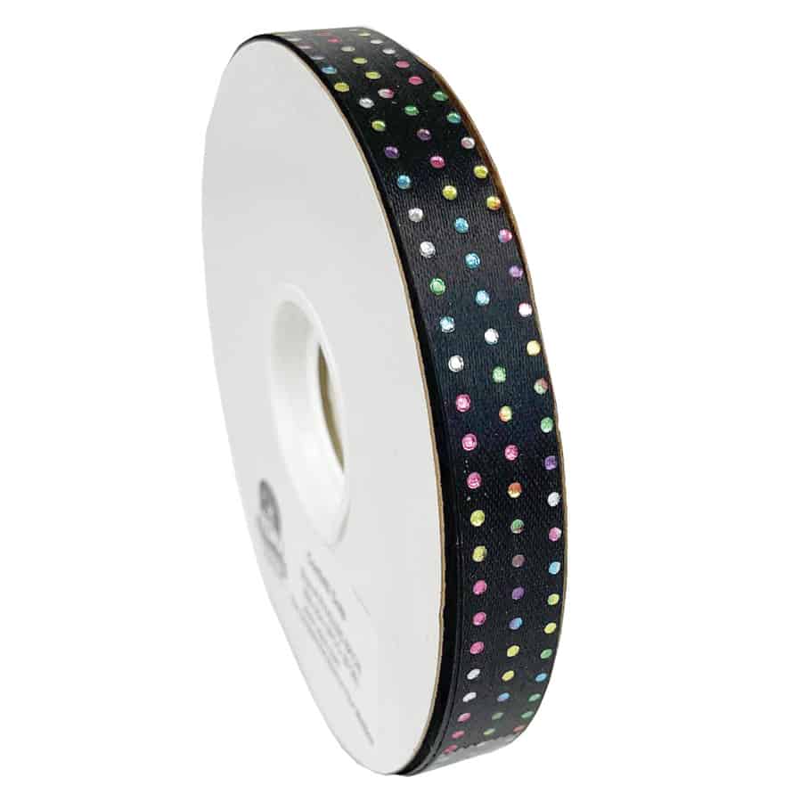 Iridescent Confetti Dots Black Ribbon Roll