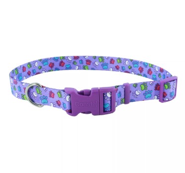 Coastal Styles Purple Paw Prints Adjustable Dog Collar