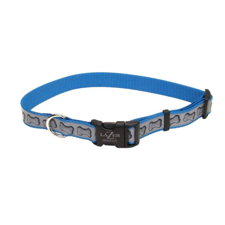 Lazer Brite Adjustable Blue Bone Dog Collar 1" x 26"