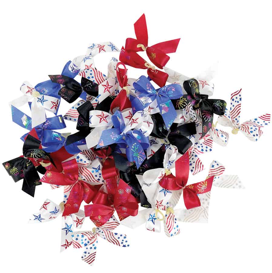Patriotic Ribbon Bows Assorted 50 Ct – Red, White & Blue Grooming Bows for Dogs