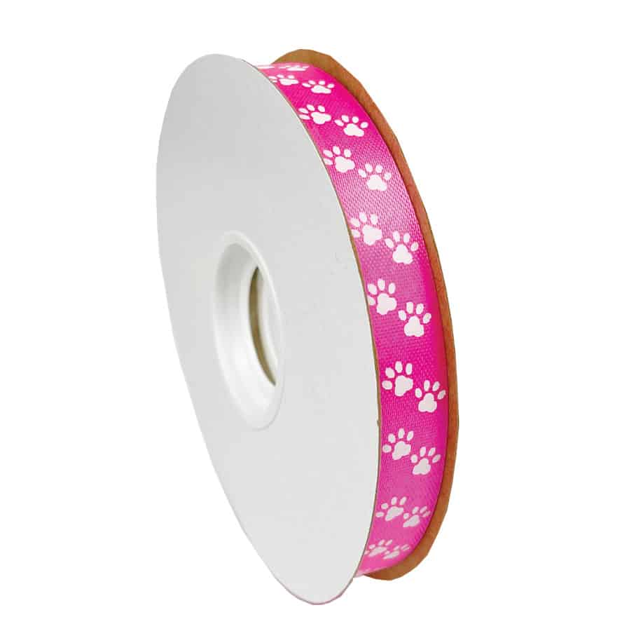 Hot Pink & White Paw Prints Ribbon 50 YD Roll