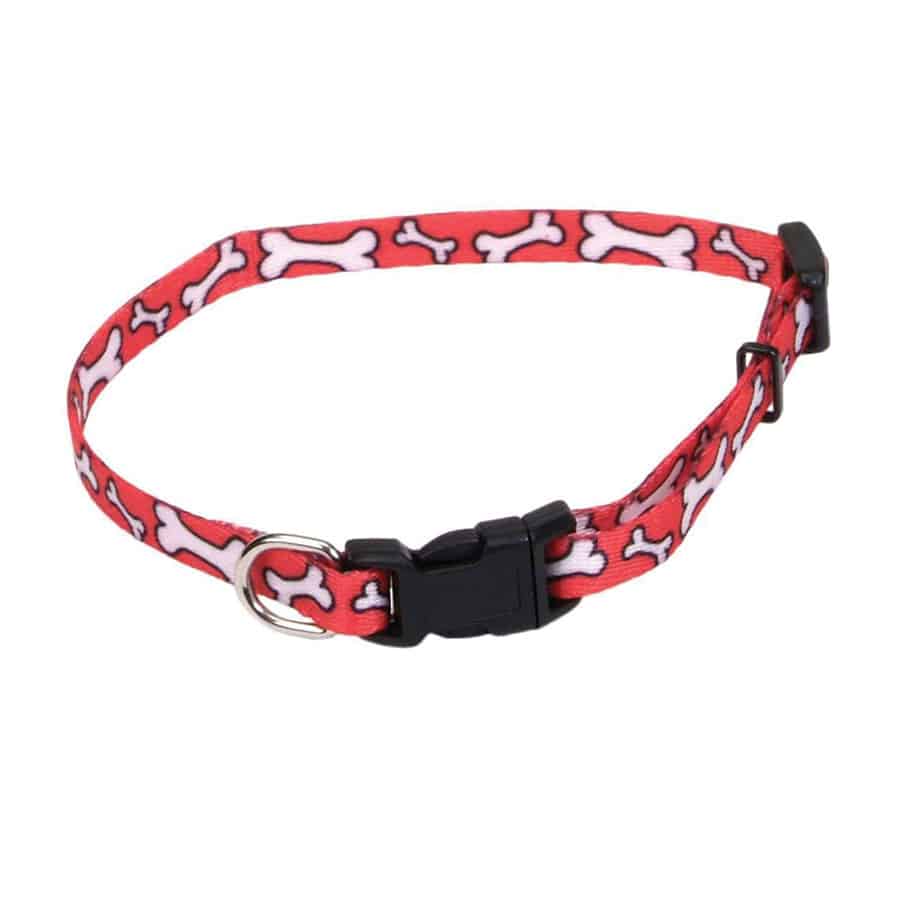 Li'l Pals Adjustable Red Bone Dog Collar