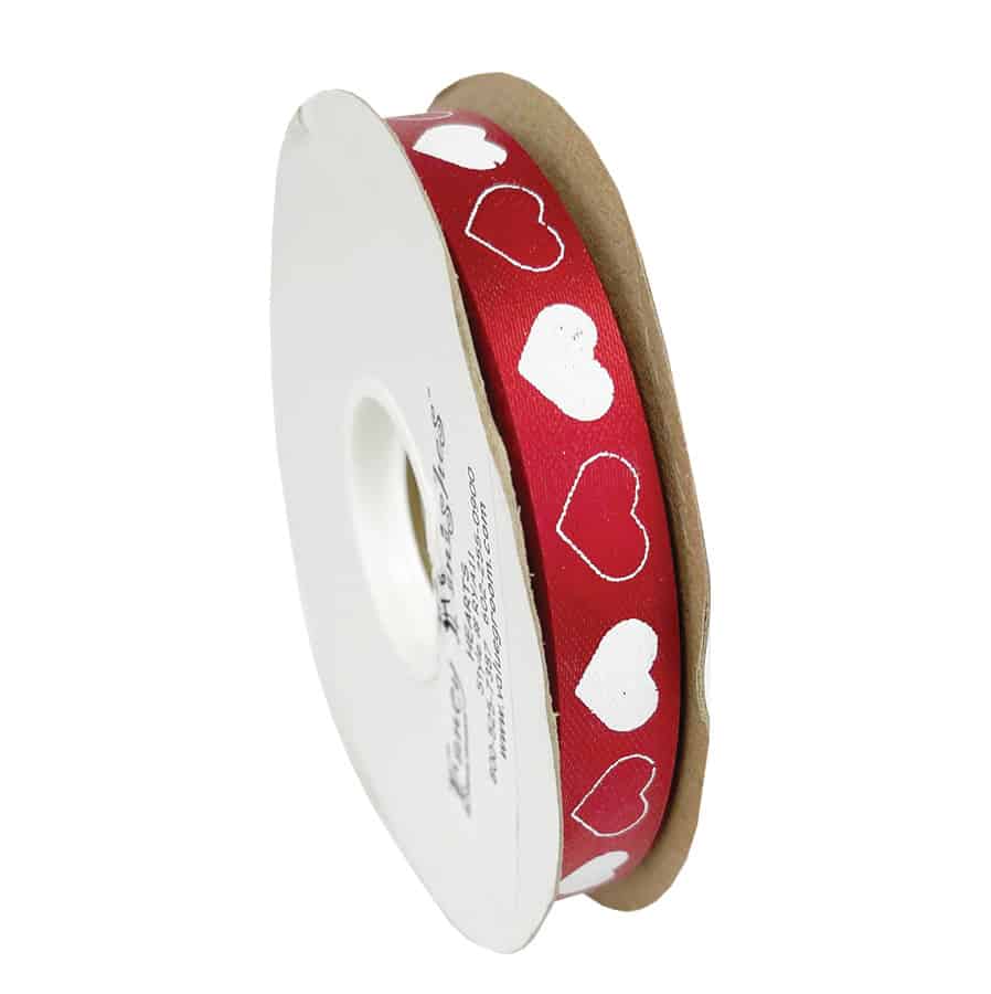 Red & White Hearts Ribbon 50 YD Roll