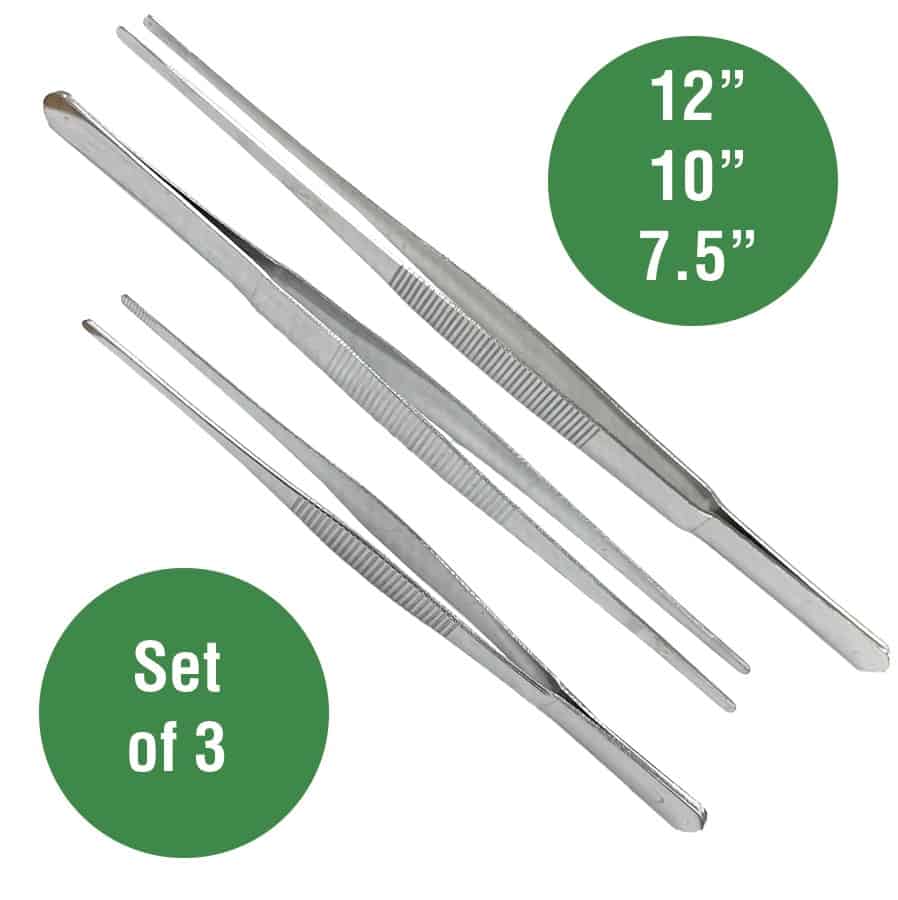 Jumbo Tweezers with Serrated Tips Set of 3 Sizes