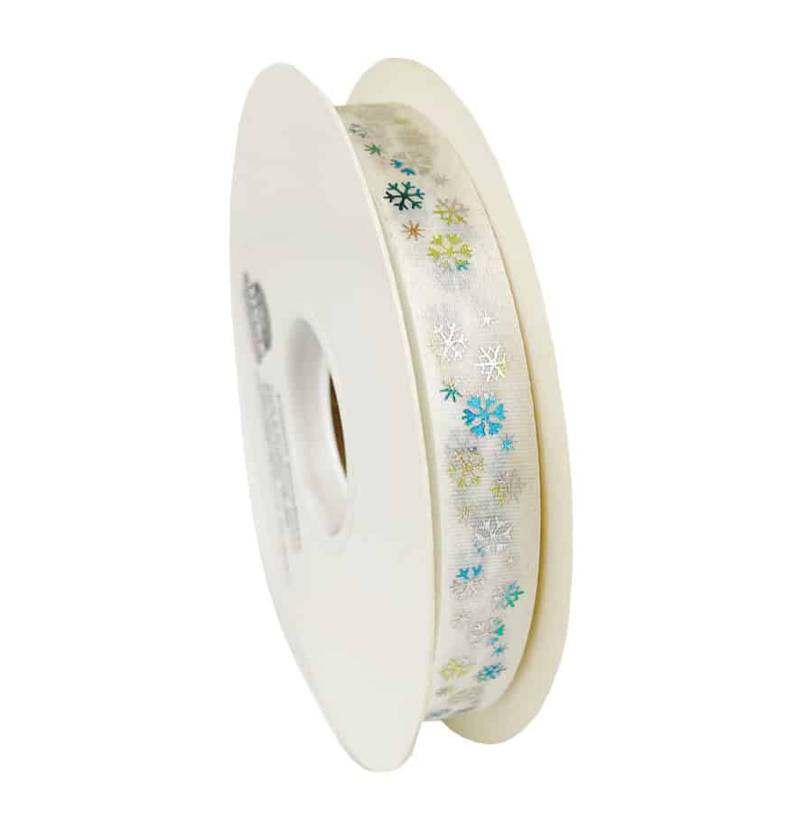 White Confetti Snowflakes Ribbon 50 YD Roll