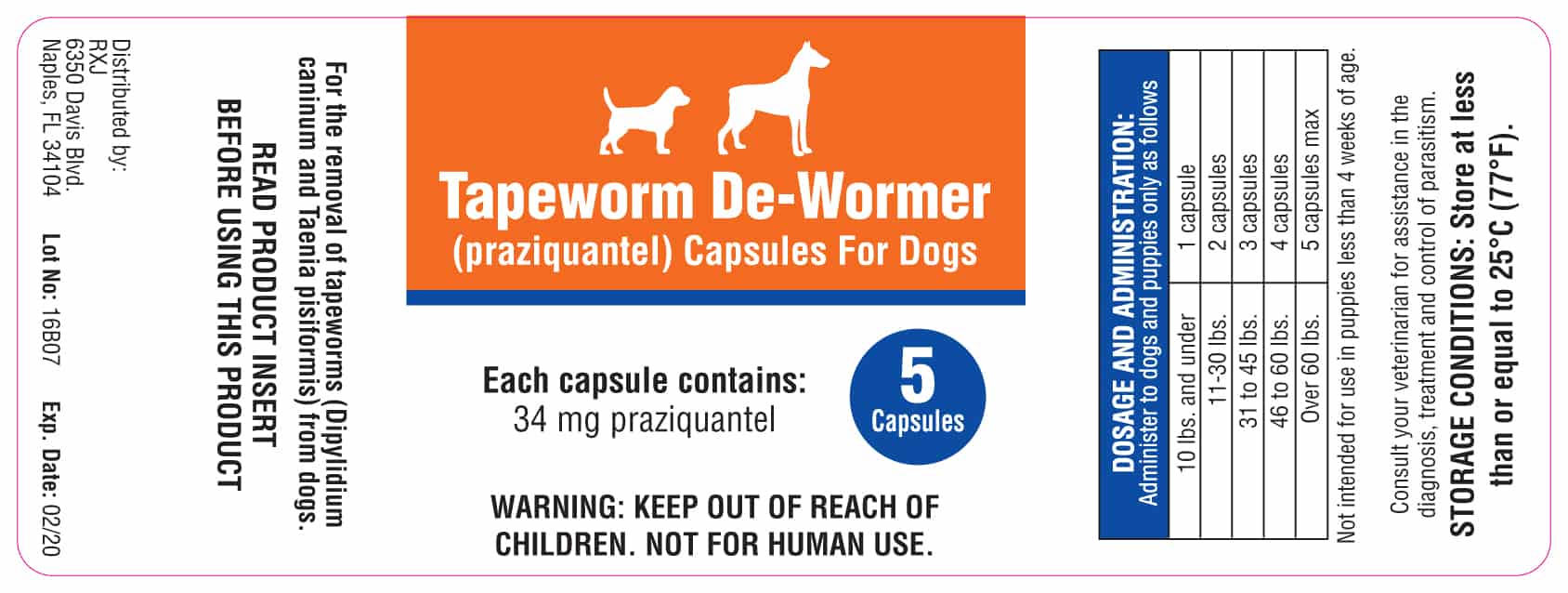 Tapeworm De-Wormer Capsules for Dogs 5 Ct