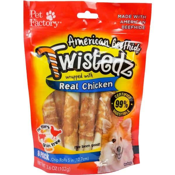 Pet Factory 5" Beefhide Twistedz Chicken Rolls 8 Ct