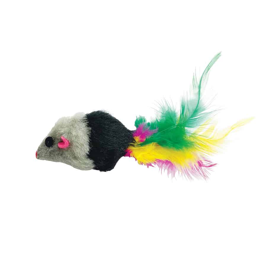 Penn-Plax Fur Mouse Cat Toy with Feather Tail