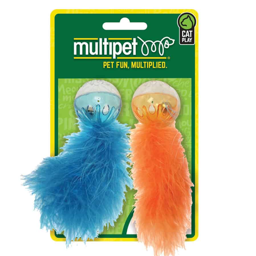 Multipet Lattice Ball with Feather Cat Toy 2 Ct