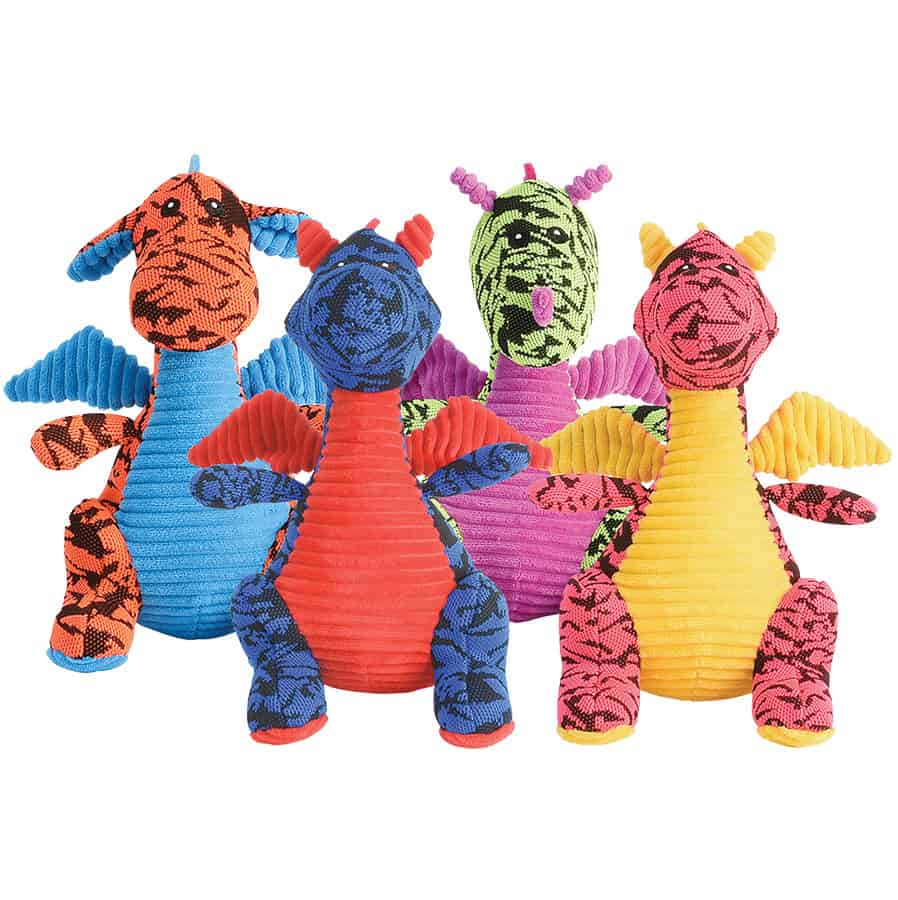 Multipet Assorted Dragon Plush Dog Toy 10"
