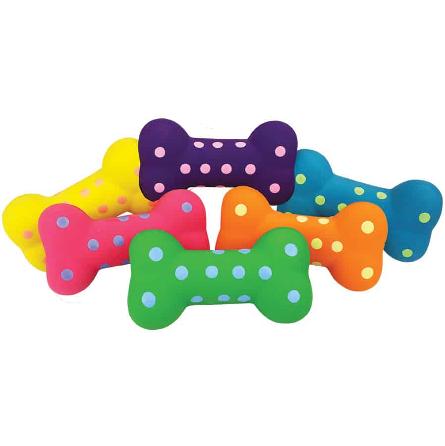 Multipet Latex Polka-Dot Bone Small Dog Toy 4"