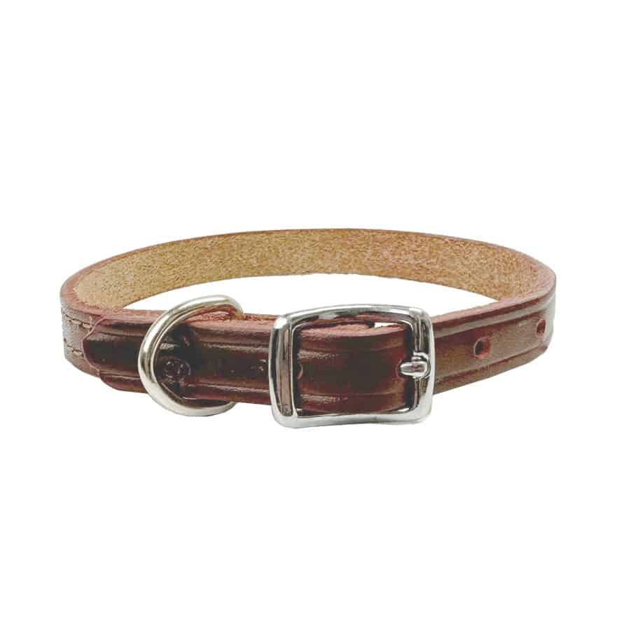 Latigo Brown/Red Leather Dog Collar Small 1/2"
