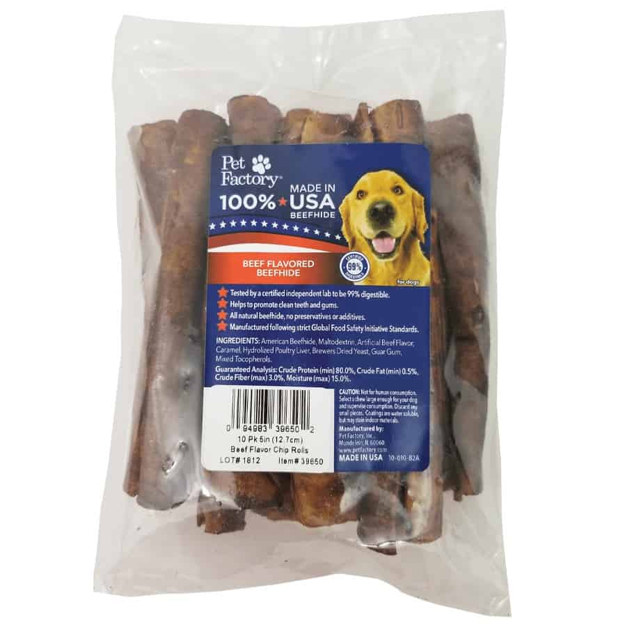 Pet Factory Beefhide Natural Beef Flavored Rawhide Rolls 5" 10 Ct