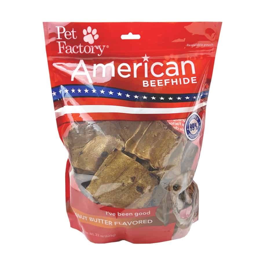 Pet Factory American Beefhide Peanut Butter Rawhide Chips 22 oz