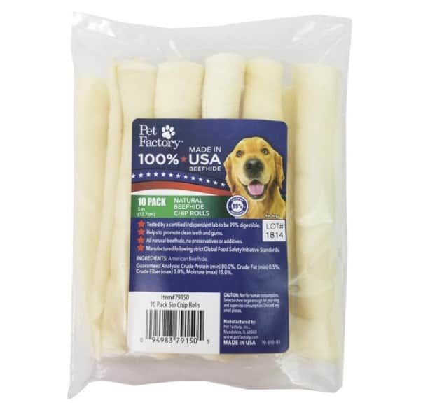 Pet Factory Beefhide Natural Rawhide Rolls 5" 10 Ct