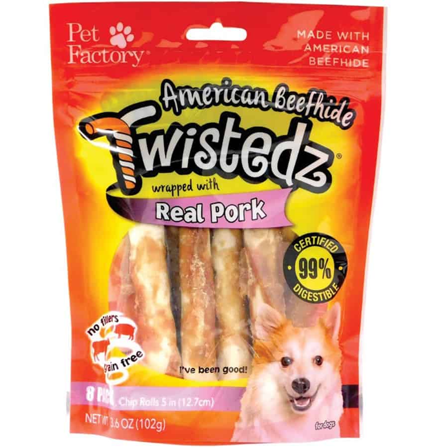 Pet Factory Twistedz 5″ Beefhide Pork Rolls 8 Ct