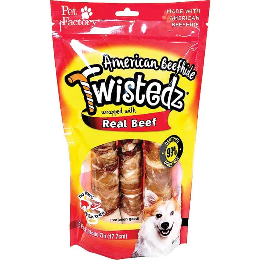 Pet Factory Twistedz 7″ Beefhide Beef Chip Rolls 3 Ct