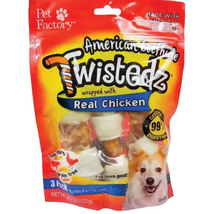Pet Factory Twistedz 4-5″ Beef hide Chicken Bone 3 Ct