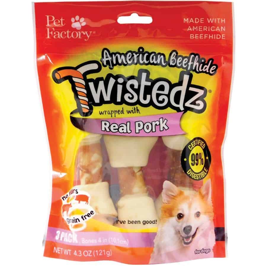Pet Factory Twistedz 4″ Beefhide Pork Bones 3 Ct