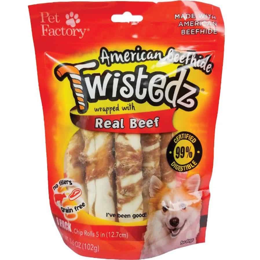 Pet Factory Twistedz 5″ Beefhide Beef Chip Rolls 8 Ct