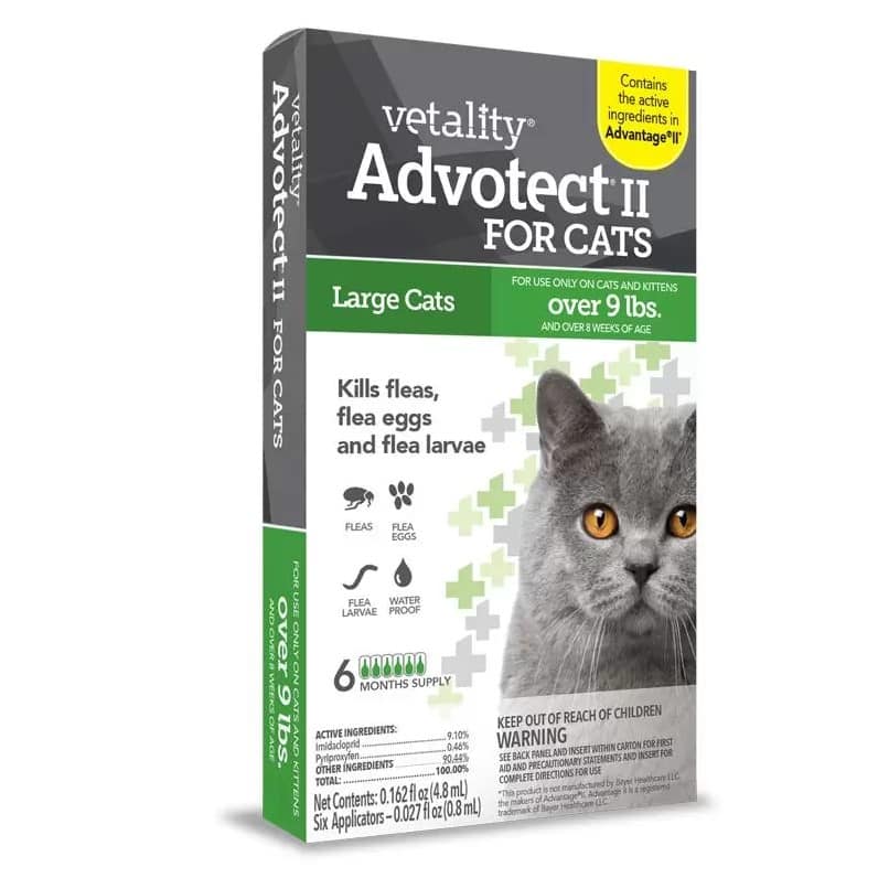 Vetality Advotect II for Cats Flea Control Drops Over 9 lbs 6 Ct