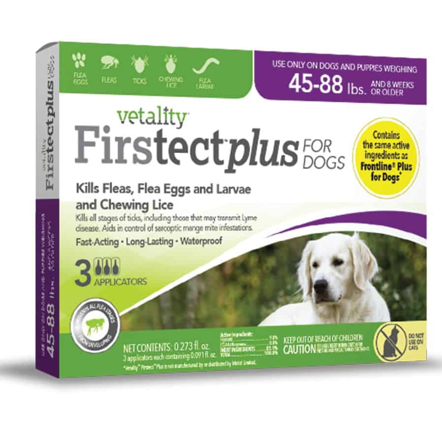 Vetality Firstect Plus Flea & Tick Spot Treatment for Dogs 45-88 lbs 3 Pack