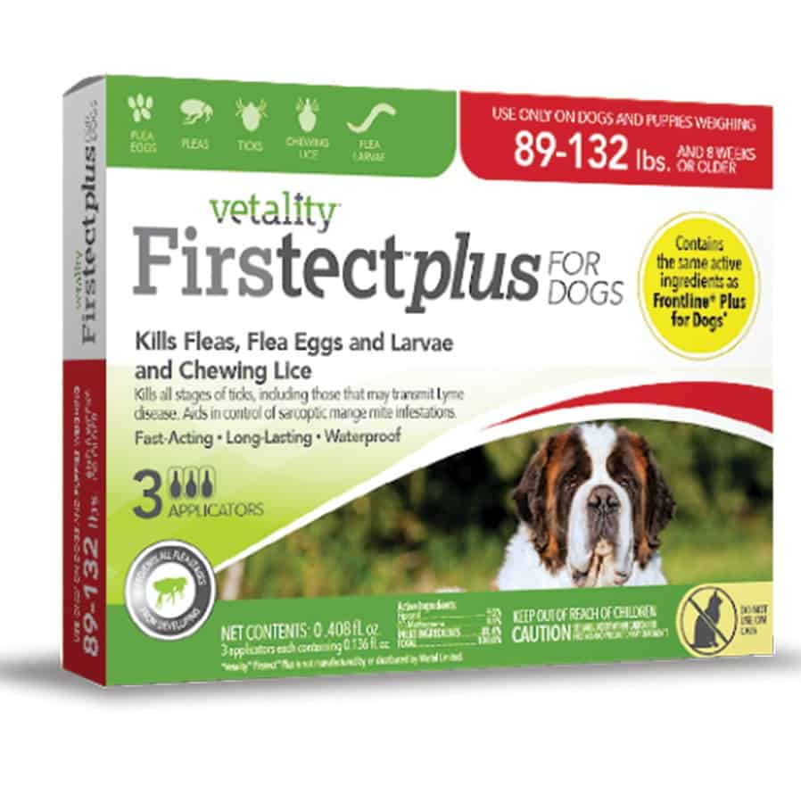 Vetality Firstect Plus Flea & Tick Spot Treatment for Dogs 89-132 lbs 3 Pack