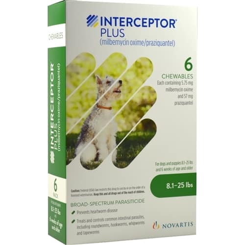 Interceptor PLUS Chewable Tablets Dogs 8.1-25 lbs 6 Pack
