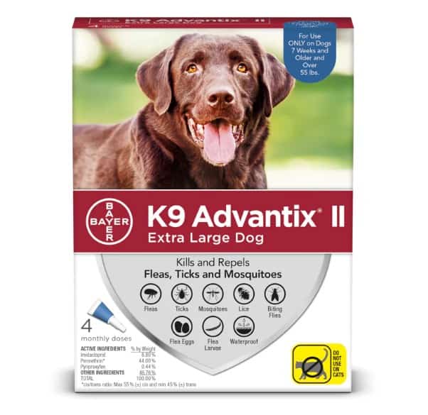 K9 Advantix II Flea, Tick & Mosquito Prevention for X-Large Dogs Over 55 lbs 4 Pack
