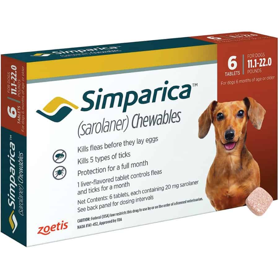 Simparica Chewable Tablets for Dogs 11.1-22 lbs 6 Pack