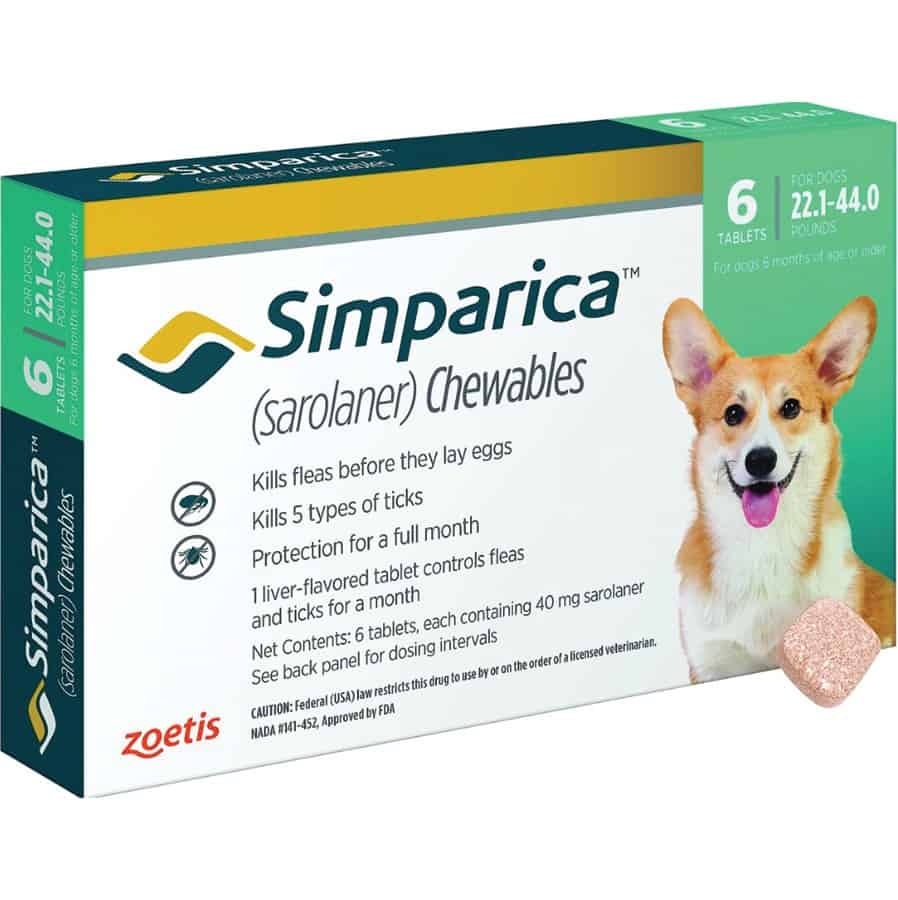 Simparica Chewable Tablets for Dogs 22.1-44 lbs 6 Pack