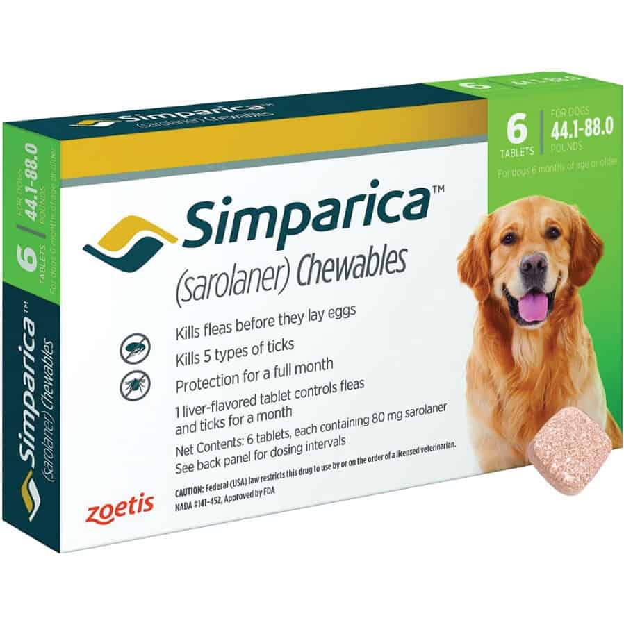 Simparica Chewable Tablets for Dogs 44.1-88 lbs 6 Pack