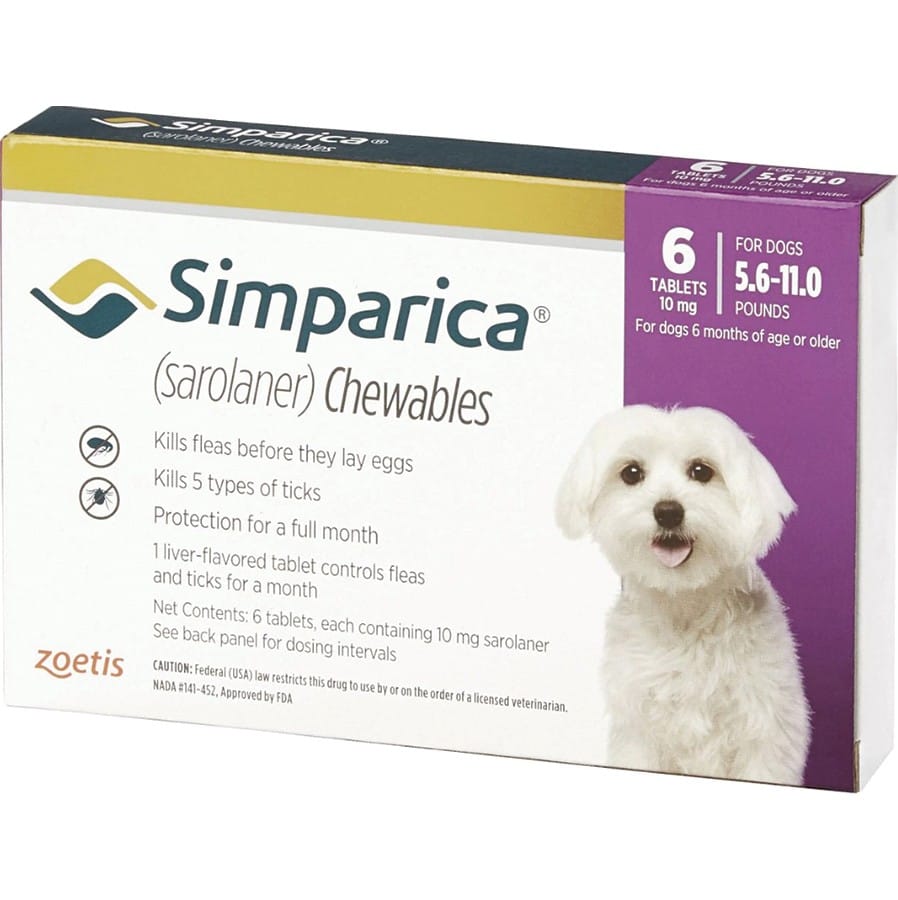 Simparica Chewable Tablets for Dogs 5.6-11 lbs 6 Pack