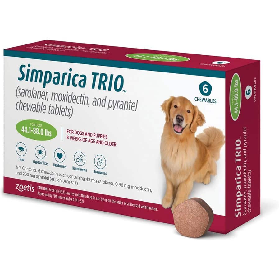 Simparica Trio Chewable Tablets for Dogs 44.1-88 lbs 6 Pack