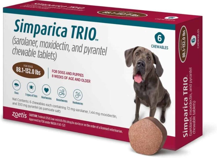Simparica Trio Chewable Tablets for Dogs 88.1-132 lbs 6 Pack