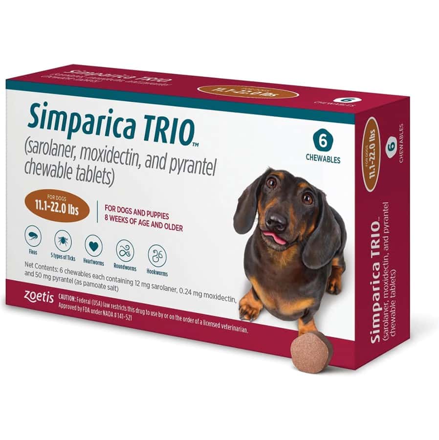 Simparica Trio Chewable Tablets for Dogs 11.1-22 lbs 6 Pack