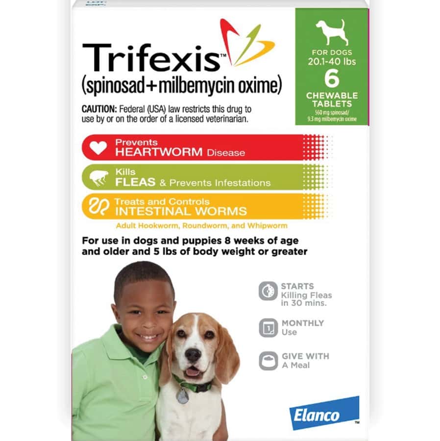 Trifexis Chewable Flea & Heartworm Tablets For Dogs 20.1-40 lbs 6 Pack
