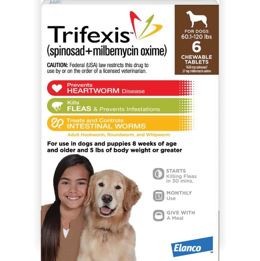 Trifexis Chewable Flea & Heartworm Tablets For Dogs 60.1-120 lbs 6 Pack