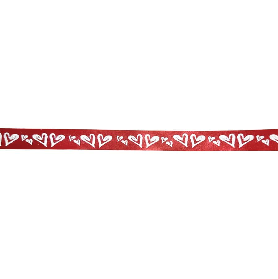 Red Valentine's Day Ribbon with White Heart Outlines 50 YD Roll