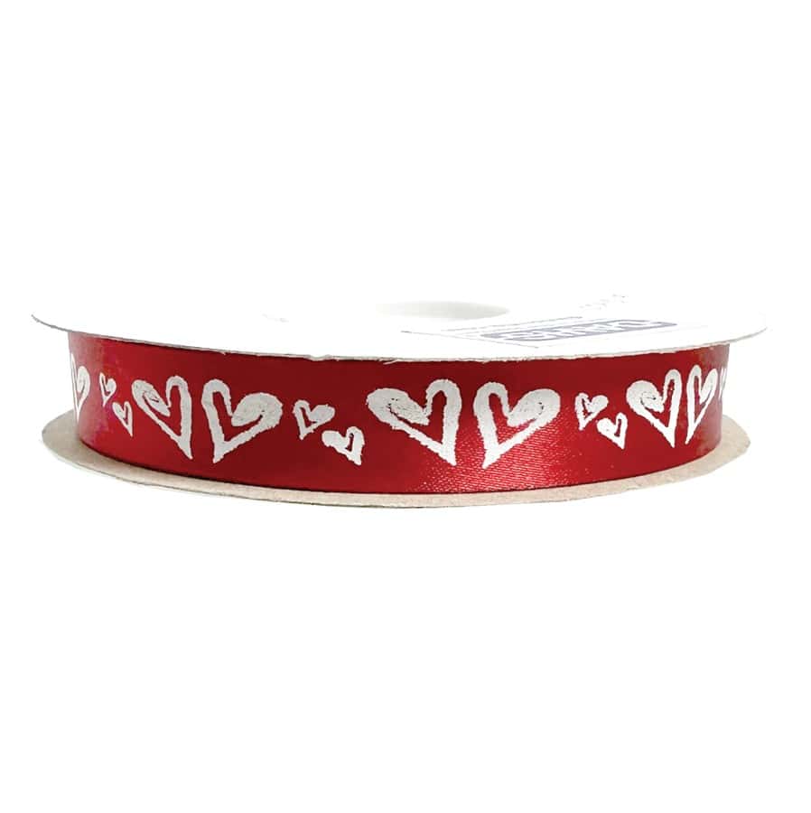 Red Valentine's Day Ribbon with White Heart Outlines 50 YD Roll