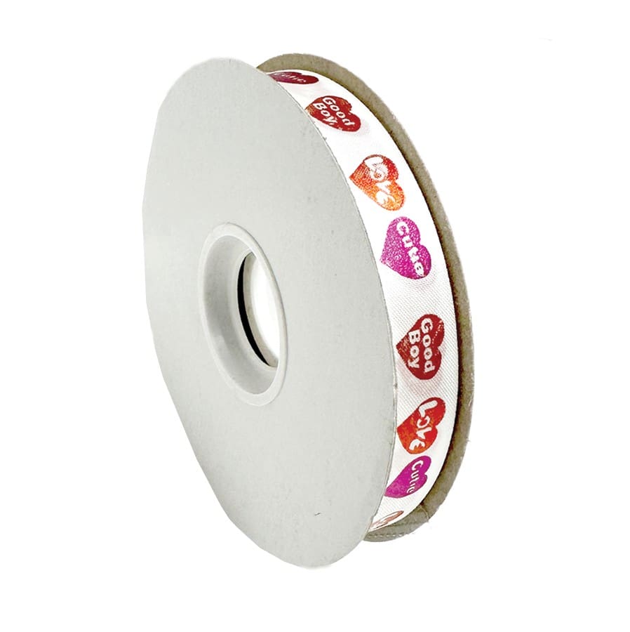 White Valentine's Day Ribbon with Conversation Hearts 50 YD Roll