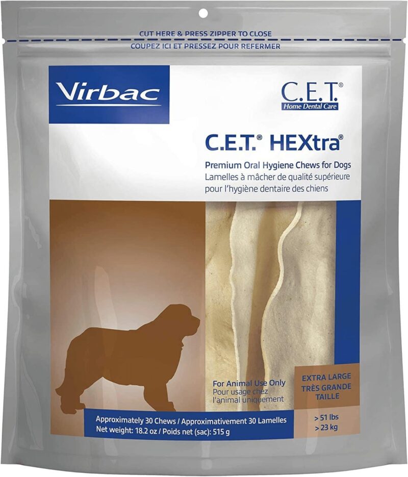 C.E.T. HEXtra Premium Rawhide Dental Chews for Dogs XL 30 Ct