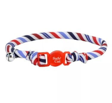 Safe Cat Round Red, White & Blue Stripes Cat Collar