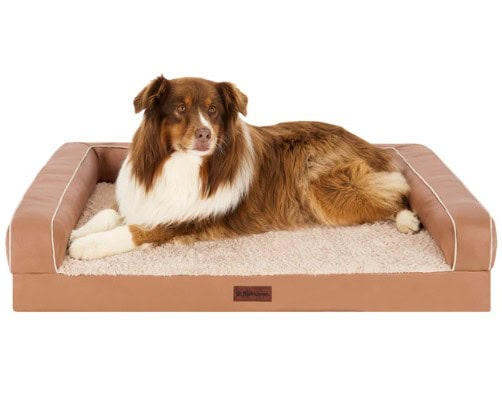 Textured Plush & Coated Poly Modern Sofa Pet Bed - Camel